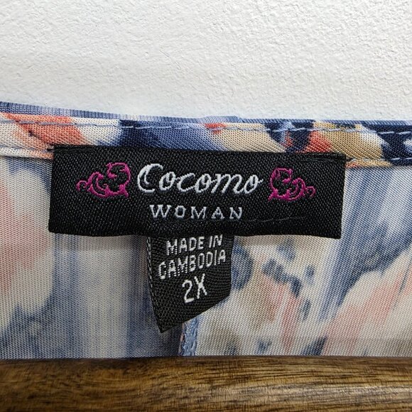 Cocomo Floral Print Tunic Short‎ Sleeve Top Womens Plus Size 2X Blue Pink Beige - Picture 9 of 13